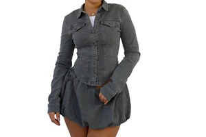 Set Woman 2 Pieces2024 Fashion Denim Jacket Female + Denim Shorts Women's Suit