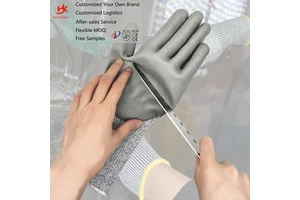 Grade 5 Anti-cut PU Dipped HPPE Gloves to Catch Crabs Electrician Non-slip Anti-puncture Gloves
