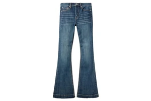 Women's High-Waisted Flared Boot Cut Jeans Comfortable Waist Vintage 5-Pocket Style Blue Stretch Denim Spring Season Woven