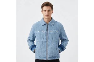 Wholesale High Quality Men's Casual Denim Jacket Autumn Fashion Stand Collar Front Logo Comfortable Plus Size Breathable