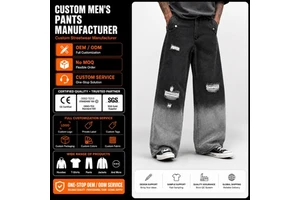 Custom High Quality Men's Streetwear Hip Hop Baggy Wide Leg Casual Vintage Denim Ripped Jeans