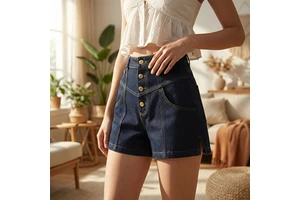 2026 Vintage High Waisted Denim Shorts Women Dark Wash Button Fly Jean Shorts with Side Slit Sexy Slim Fit Summer Streetwear