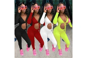 Women's One Piece Jumpsuit Cut-Out Skinny Design for Fall Casual Fitness Apparel for Sports