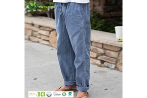Sustainable Custom Men's Casual Denim Cargo Pants Paisley Rivet Crystal Button Elastic Baggy Breathable Loose High Quality