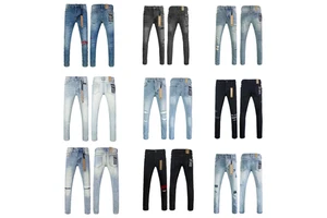High Quality Men's Denim Trousers Casual Vintage Ripped Skinny Jeans Mid Embroidered Distressed High Street Slim Fit Jeans Men