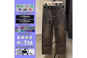 YSJY OEM Manufacturer Custom Washed Vintage Pants Embroidery High Quality Men's Slim Fit Selvedge Denim Jeans Hommes