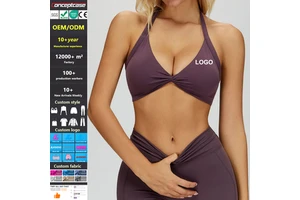 Custom Fabric Style Logo Tight Halter Neck Quick-Drying Yoga Bra Sujetador Deportivo Women Gym Fitness Running Sports Bra