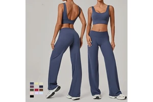 Women's Plus Size Yoga Set Lightweight Backless Tank Top Wide-Leg Pants Eco-Friendly Breathable Slim-Fit Outfit for Outdoor