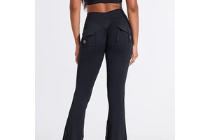 Women's Solid High-Waist Flared Leg Yoga Pants Quick Dry Spandex/Nylon Ankle-Length Summer Fitness Exercise