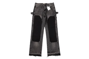Wholesale Men's Black Cargo Denim Jeans Baggy Flared Wide Leg Pants Washed Technique High Street Fashion for Plus Size Winter
