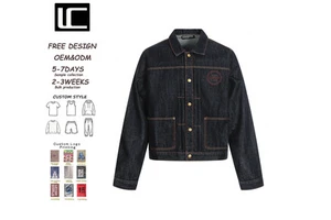 Men's Type II Denim Jacket Dark Wash Pleated Front Trucker Jacket Custom Logo S-3XL OEM ODM Men's Jacket