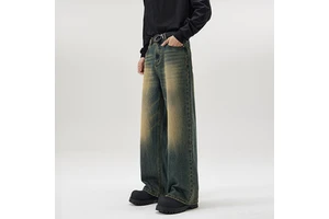 Manufactory Custom Style or Logo ODM Men's Denim Jeans Pants Old Blue Washed Male Straight Jeans Men Casual Wide Leg Trousers