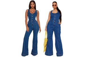 High Quality Fashion Denim Jumpsuits Women Wide Leg Overalls Loose Strap Jumpsuit Women