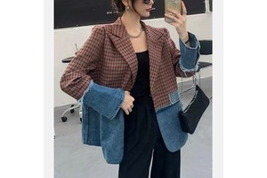 Custom Women Denim Jackets Patchwork Ladies Denim Coats Long Sleeve Spliced Jeans Suits Women