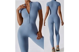 Custom Logo Jumpsuit Wholesale Zipper Bodysuit Sport Wear Outfit Gym Workout Long Romper One-Piece Fitness Women Jumpsuit