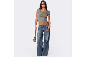 European and American Women's Loose Wide-Leg Printed Denim Pants Summer Fashion Jeans with Digital Printing for Ladies