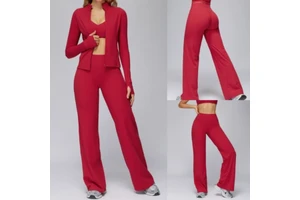 Women's High Waisted Fashionable Solid Color Wide Leg Sports Pants 4-Way Stretch Tummy Control Yoga Trousers Cozy Pants