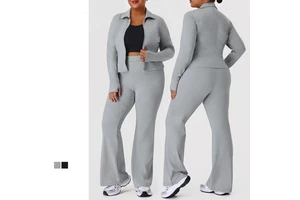 Plus Size Women Wrokout Outfit Pants Yoga Suit Activewear Plus Size Long Sleeve Jacket Gym Fitness Sets