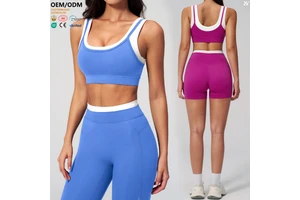 Wholesale Stylish Contrast Edge Women Fitness Workout Bra Padded Supportive Gym Sports Bra Non Adjusted Straps Women Yoga Bra