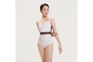 CICELYLI Front Back Teardrop Mesh Panel Ballet Training Camisole Leotard