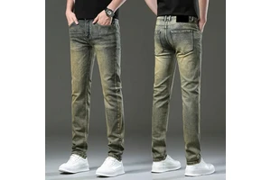 Premium Quality Wholesale Customized Color Hip Hop Rivet Straight-leg Denim Jeans 100% Cotton Stonewashed Lightweight Windproof