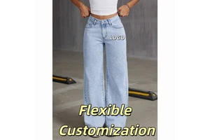 Custom New Women's Clothing Autumn New Casual Loose Straight Leg Light Mid Denim