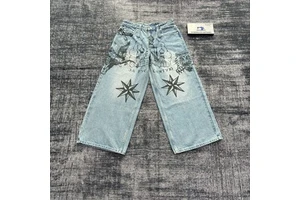 DENIMGUYS Hip Pop Style Men Screen Printing Jeans Good Quality Retro Blue Monkey Washed Baggy Fit Denim Jeans Pants for Men