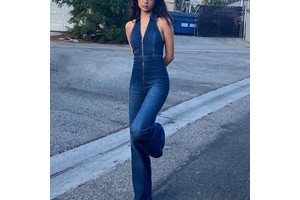 Women Summer New Slim-fit Denim Jumpsuit Slim-fit High-waist Denim Jumpsuit Casual One-piece Pants