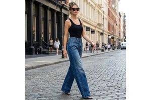 High-waist Loose Vintage Woven Denim Slimming Straight-leg Women's Jeans for Summer & Autumn
