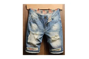 Men's Denim Shorts Polyester/Cotton Solid Casual Straight Eco Friendly Quick Dry Breathable Soft Washed Mid Waist Summer Button