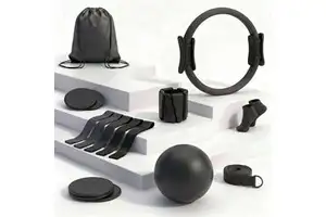 Eco-Friendly Anti-Slip Yoga Mat and Hip Bands and Dumbbells (2kg) and Beam and Wristband Yoga Set for Home Exercise