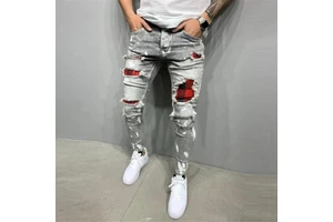 Custom Logo Men Denim Jeans Plus Size Breathable Hole Jeans Pants Men