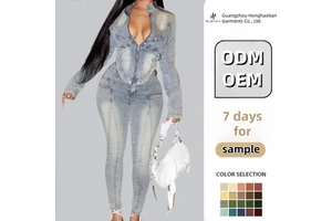 Custom New Autumn Women Two Piece Pants Set Denim Suit Long Sleeve Zipper Jacket Fashion Jeans Suit Women Denim Outfit