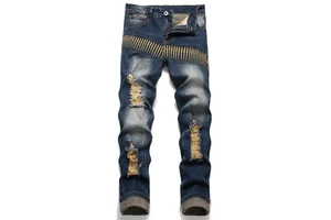Men's High Street Baggy Stonewashed Jeans Plus Size Waterproof Spring Season Embroidery Rivet Decor Hip Hop Utility Design ODM