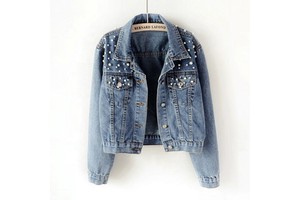 Fashion Custom Loose Fit Casual Streetwear Women's Denim Jacket With Pearl Buttons Printed Design and Stonewashed Finish