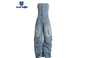 Blue Team | Custom Fashion Casual Jumpsuits Strapless One Piece Baggy Cargo Denim Jeans Jumpsuit Woman Lady Jumpsuit for Women
