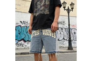 JY Custom Men's Y2K Vintage Distressed Washed Denim Shorts Summer Straight Fit Breathable Jean Shorts for Streetwear