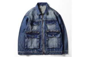 High Quality Winter Men's Casual Jeans Jacket Quick Dry Breathable Eco-Friendly Anti-Bacterial Oversize Zipper Denim Front Four