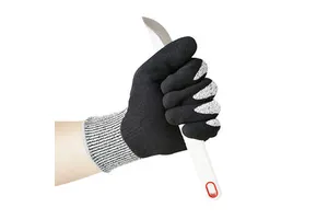 Anti-Cut ANSI/ISEA Level 5 HPPE Lined Safety Working Gloves Nitrile Coated Anti-Slip Durable Grey Customizable Construction Use