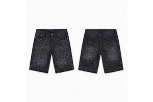 Custom Rhinestone Crystal Boyfriend Denim Shorts Eco-Friendly Breathable Windproof Heavyweight Summer Vintage Casual Men's