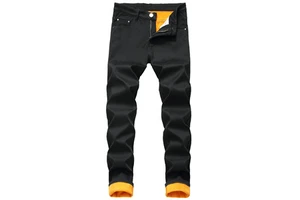 Plus Size Men's Winter Fleece Warm Jeans Straight Slim Thick Denim Trousers for Men