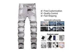 Hot Supplier Customizable Simple Vintage Three Dimensional Washed Loose Ripped Denim Jeans For Men Daily Street Casual Wear