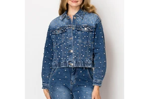 Hot Sale OEM Women's Denim Jackets With Stone Women Casual Jean Outwear Fall Jacket Denim Button up Denim Jacket for Ladies