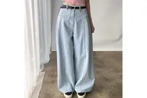 Wholesale Spring Women's Denim Jeans New Design Flared Washed Wide Leg High Waist Slimming Straight Casual Denim Style