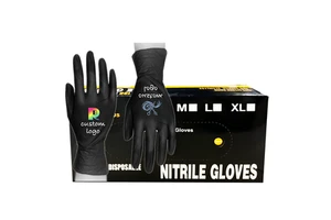 Custom Tattoo Blue Pink Black Disposable Nitrile Safety Gloves Printed Logo Beauty Hair Salon Finger Texture Nitrile Gloves