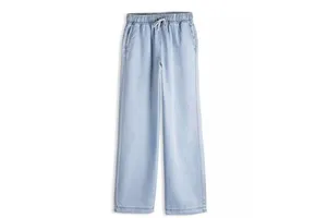 New Trending ODM Women’s Light Blue Wide Leg Denim Jeans – Custom Wholesale Elastic Waist Casual Fashion Pants