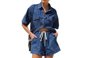 2025 ODM High Quality Women's Denim Sets Regular Fit Zipper Jacket Jeans Shorts Casual 100% Cotton Windproof Winter Fashion