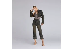 Customized Sexy Summer Hip Hop Casual Women's Denim Two-piece Set with Retro Lapel Long Sleeve Top and Loose Fit Pants