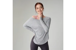 New Loose Sexy Off-the-Shoulder Yoga Top New Autumn Sports Casual Hanging Long Sleeve Plus Size Seamless Design Washed