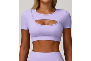 Summer Yoga Short-sleeve Hollow-out Fitted Shockproof Buttery-soft Workout Top
